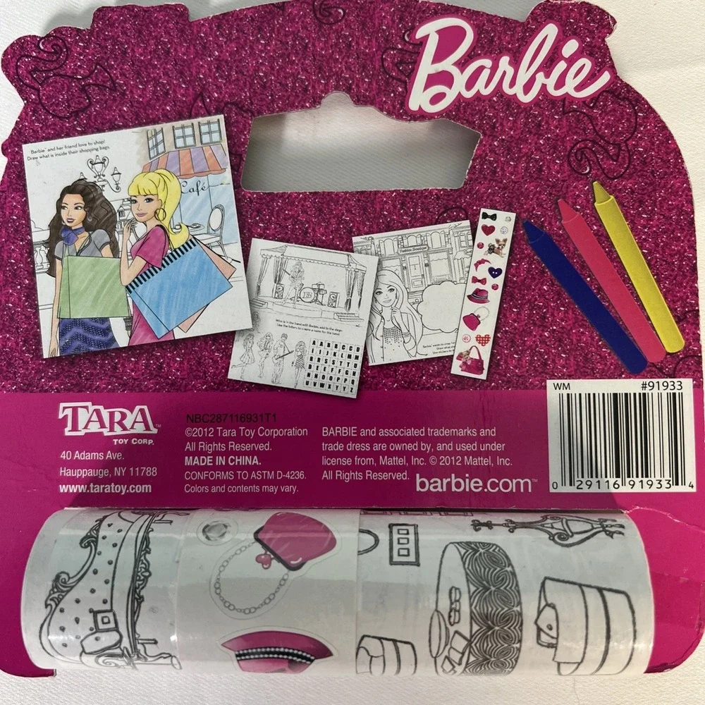 2012 Barbie ROLLING ART ACTIVITY SET -COLORING FUN -Crayons, Sticker Sheet, Roll